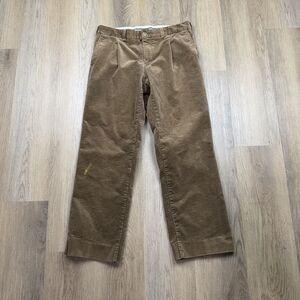 Barbour Pants Mens 34x30 Beige Corduroy Classic Fit Pleated Dress Casual